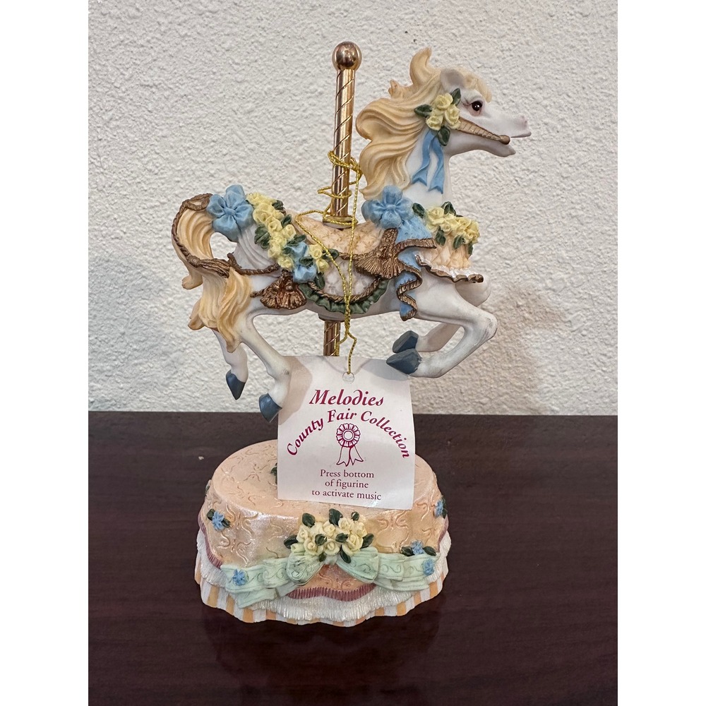 Melodies County Fair Collection Musical Carousel Horse Figurine Floral Pastel 6"